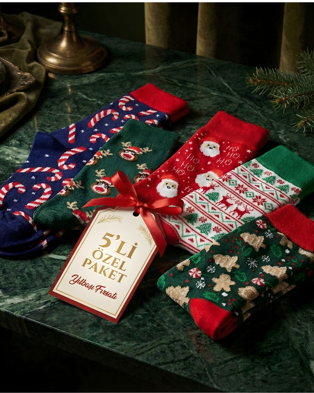 Yılbaşı Temalı 5'li Çorap
